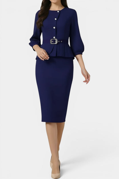 Dagny - Ensemble Veste Péplum Boutonnée & Jupe Crayon
