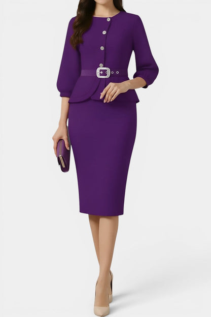 Dagny - Ensemble Veste Péplum Boutonnée & Jupe Crayon