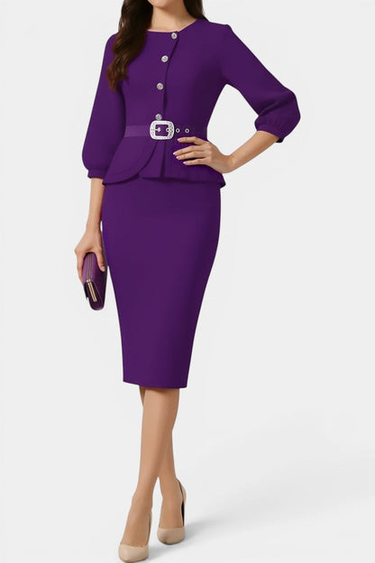 Dagny - Ensemble Veste Péplum Boutonnée & Jupe Crayon