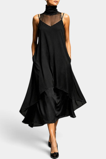 Arlette - Ensemble Asymétrique Fluide Col Montant en Voile