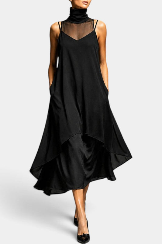 Arlette - Ensemble Asymétrique Fluide Col Montant en Voile