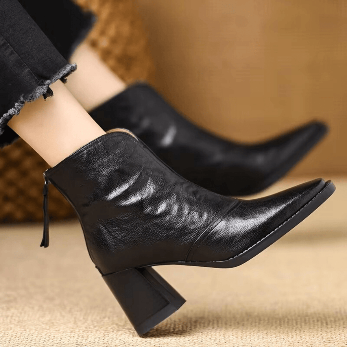 Ninon | Bottines en Cuir à Talon Mi-Haut
