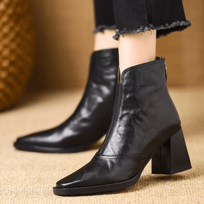 Ninon | Bottines en Cuir à Talon Mi-Haut