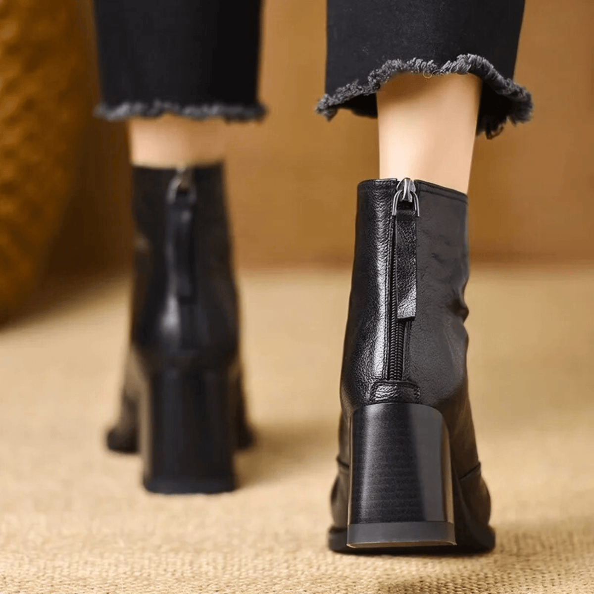 Ninon | Bottines en Cuir à Talon Mi-Haut