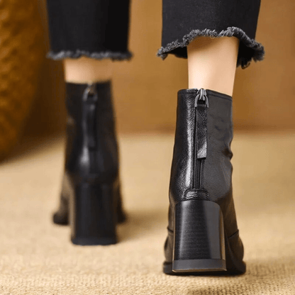Ninon | Bottines en Cuir à Talon Mi-Haut