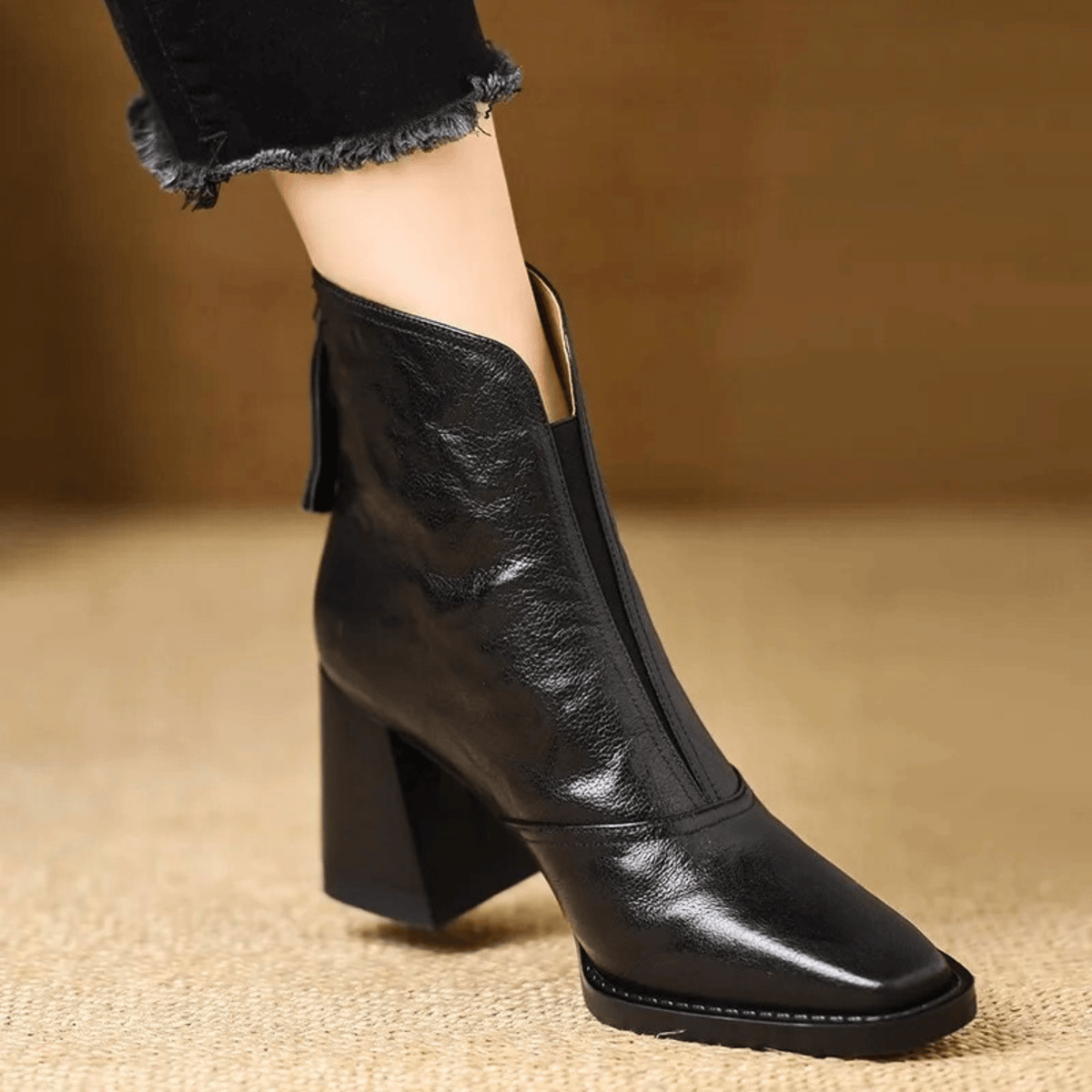 Ninon | Bottines en Cuir à Talon Mi-Haut
