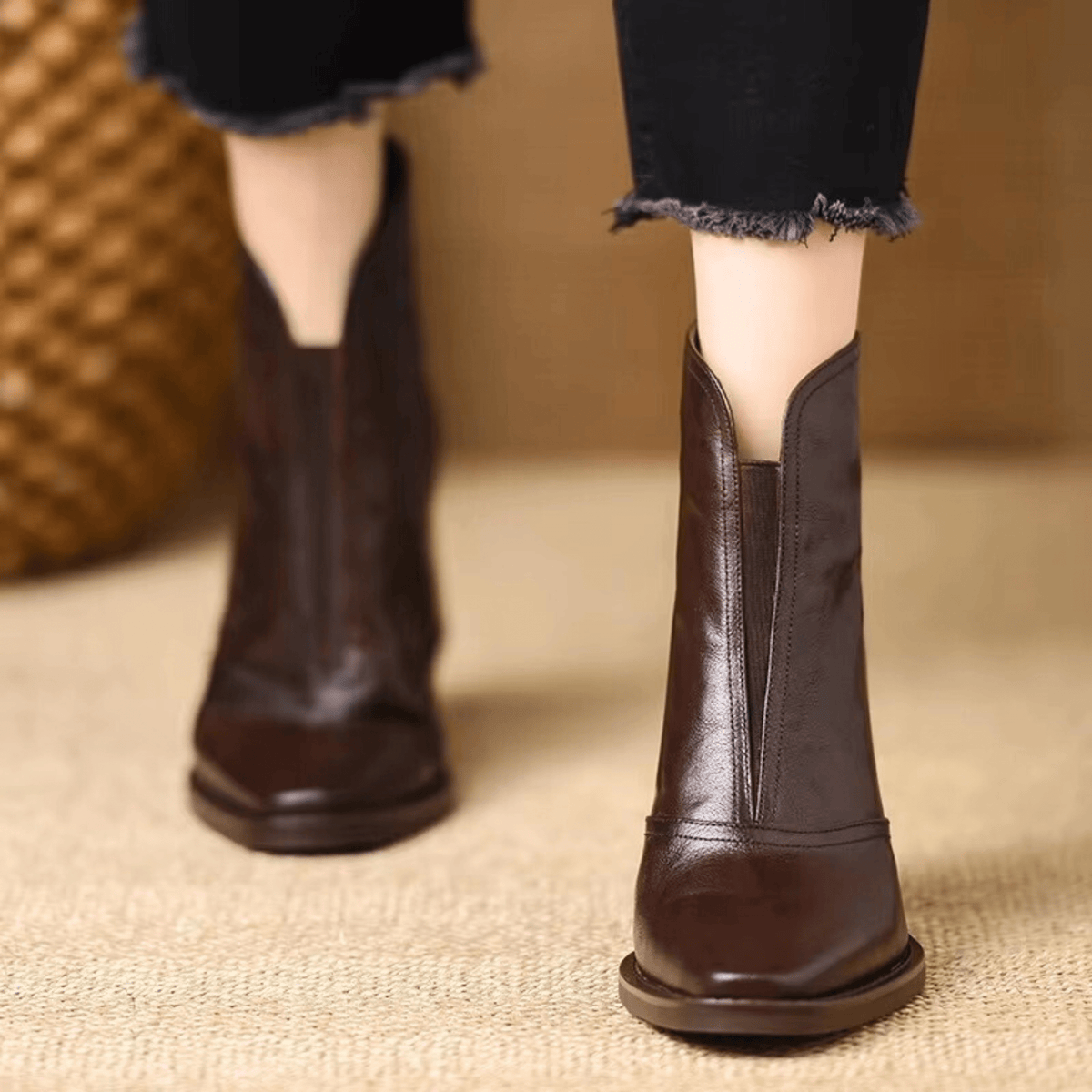 Ninon | Bottines en Cuir à Talon Mi-Haut