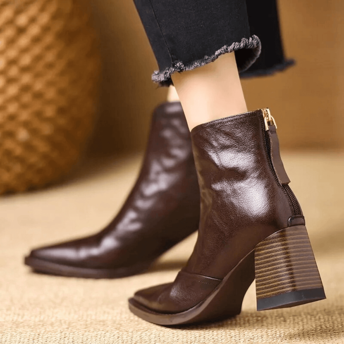 Ninon | Bottines en Cuir à Talon Mi-Haut
