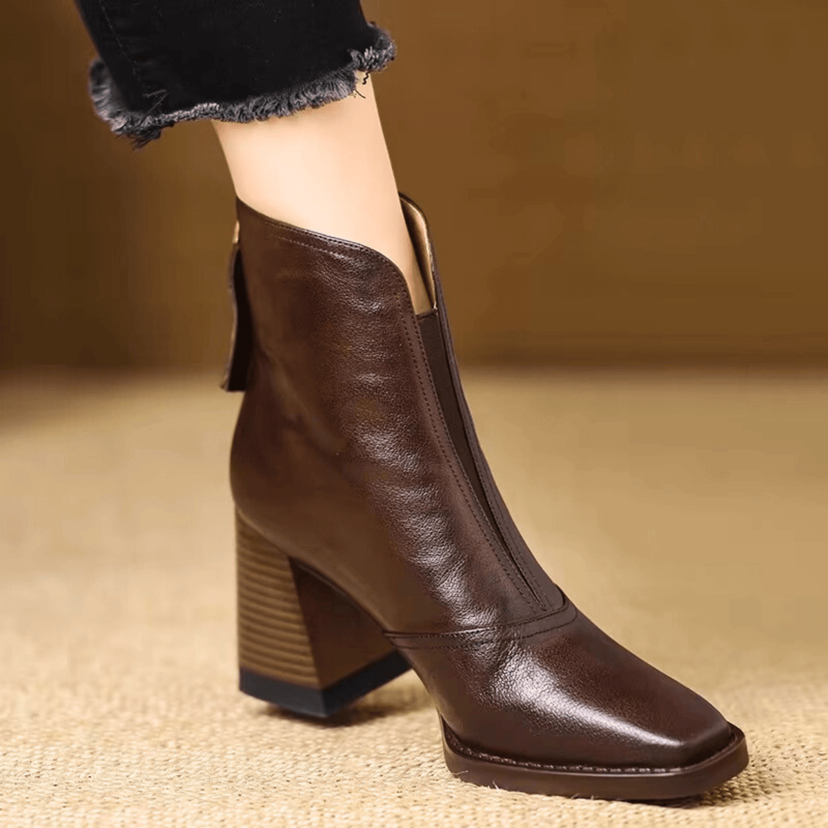 Ninon | Bottines en Cuir à Talon Mi-Haut