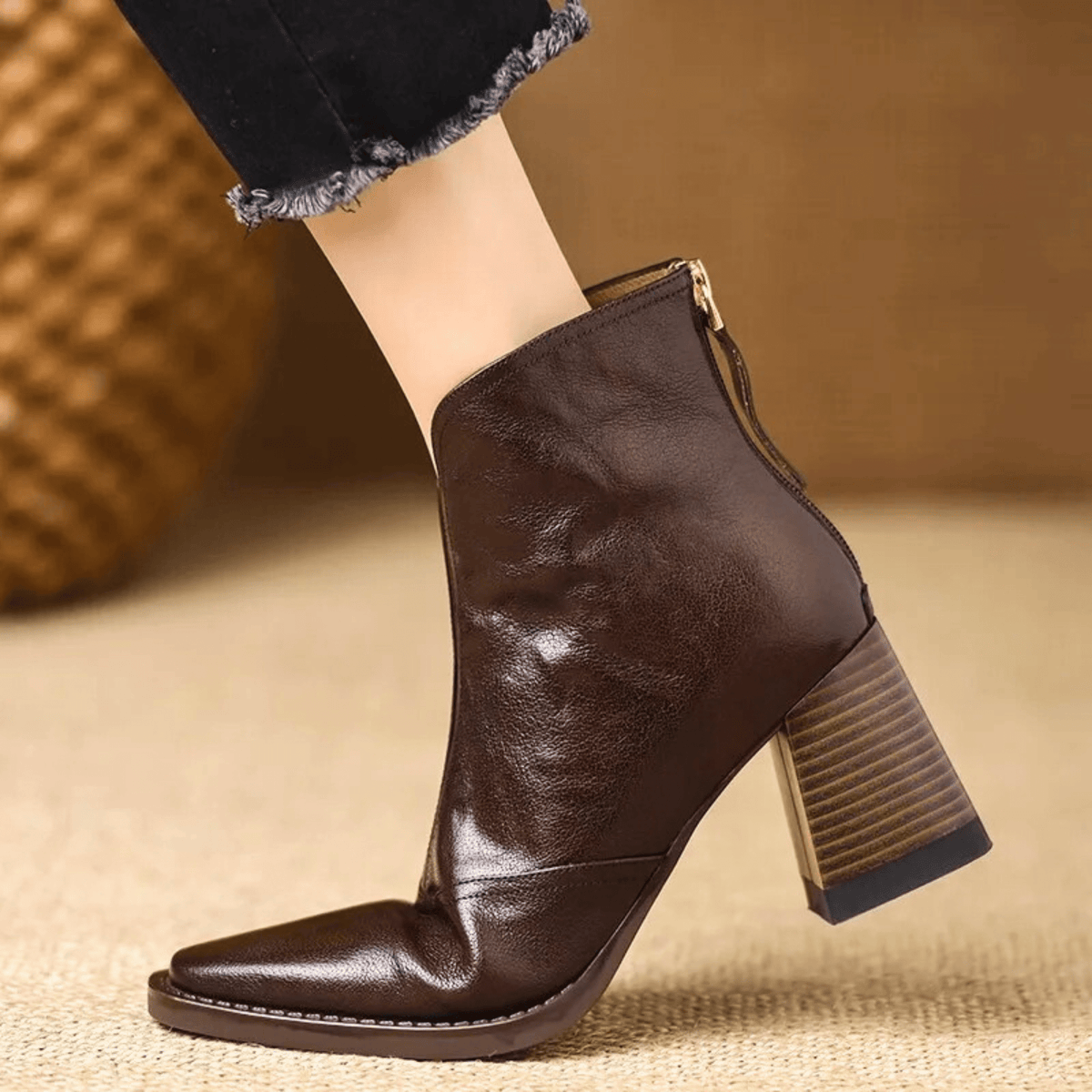Ninon | Bottines en Cuir à Talon Mi-Haut