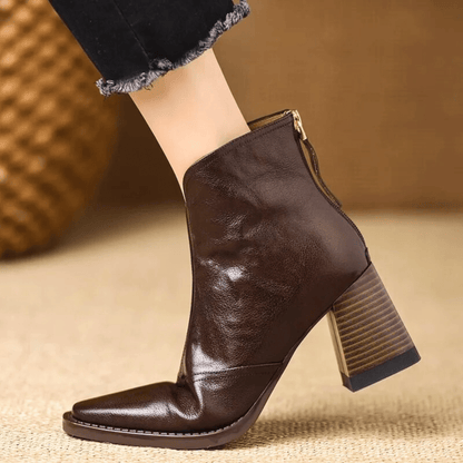 Ninon | Bottines en Cuir à Talon Mi-Haut